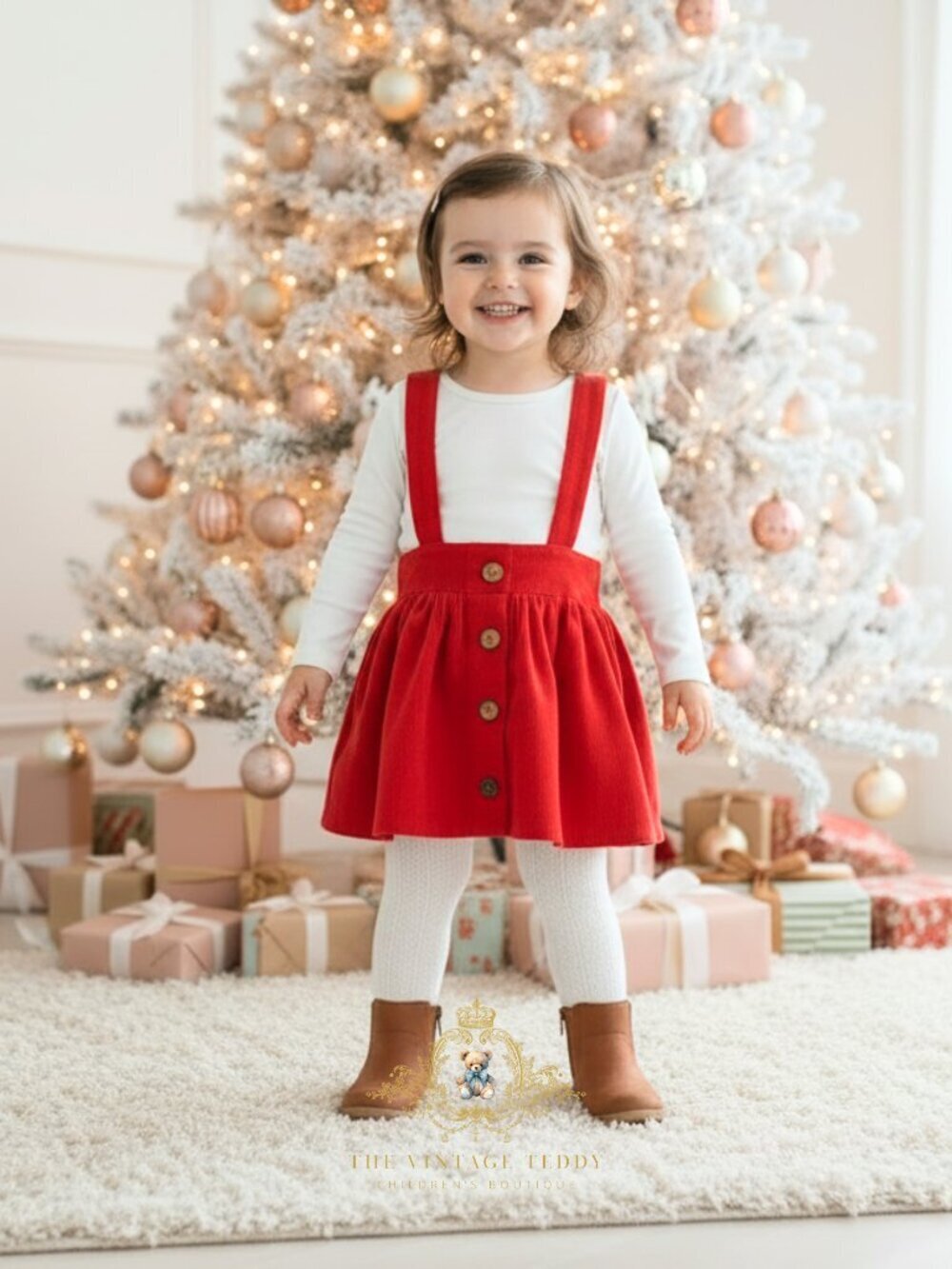 NWT Cute Girls Corduroy Skirt & Suspenders Bohemian Classic Americana Red 12-18M